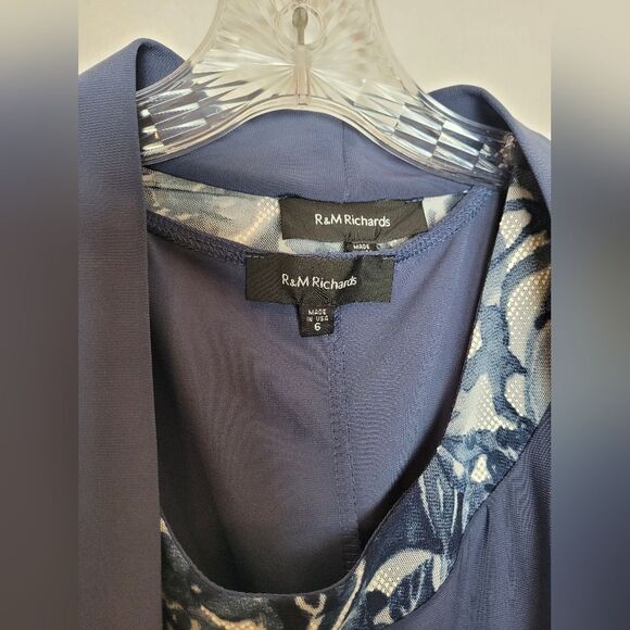 NEW R&M Richards Two Piece Formal Dress Set Sheer Periwinkle Blue Floral Size 6 - Picture 11 of 16